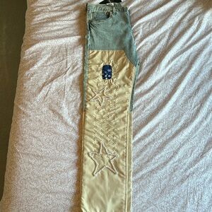 Women’s Levi premium 501 Jean with khaki embroidery and pearl designs